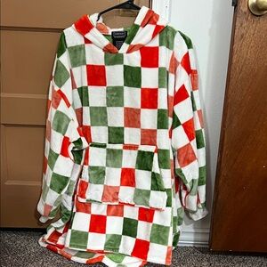 Checkered Hooded Blanket Sweatshirt